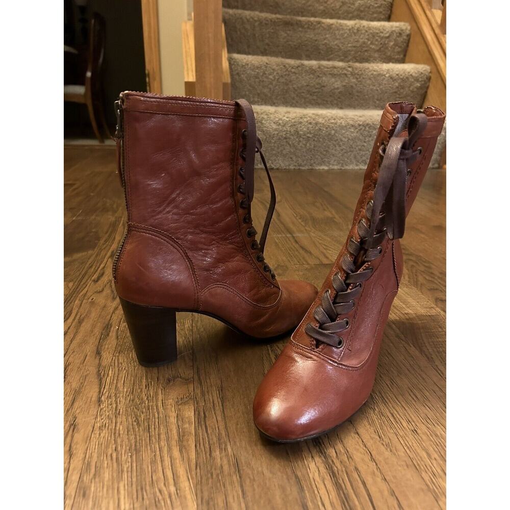Johnston & Murphy 9 (Fit 8-8.5) Leather Lace-Up/zip Heel Ankle Boots Bootie A24